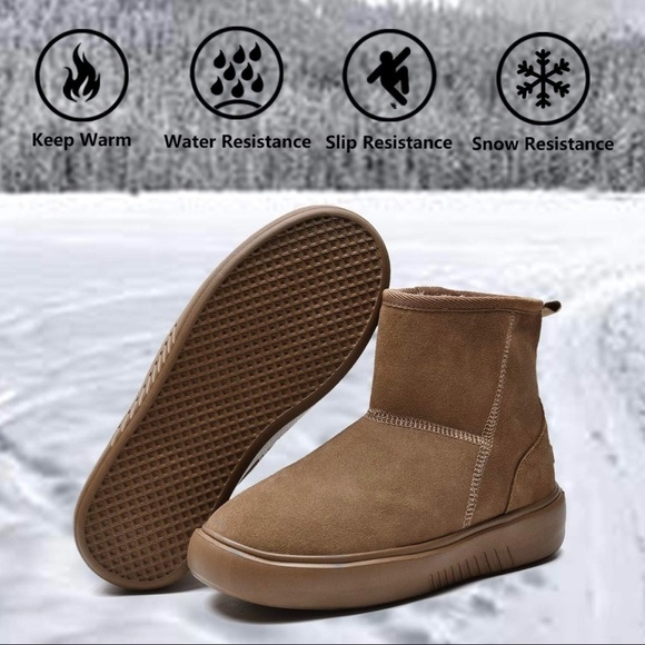 New Womens Winter Fur Lined Suede Ankle Snow Boots Brown - Picture 5 of 7